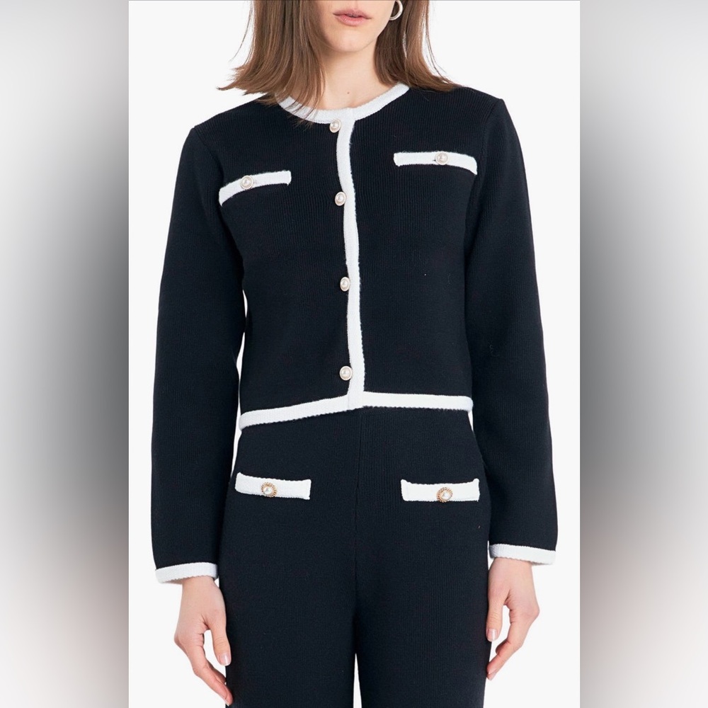 English Factory Color Block Cardigan with Pearl Buttons.  Size L NWT